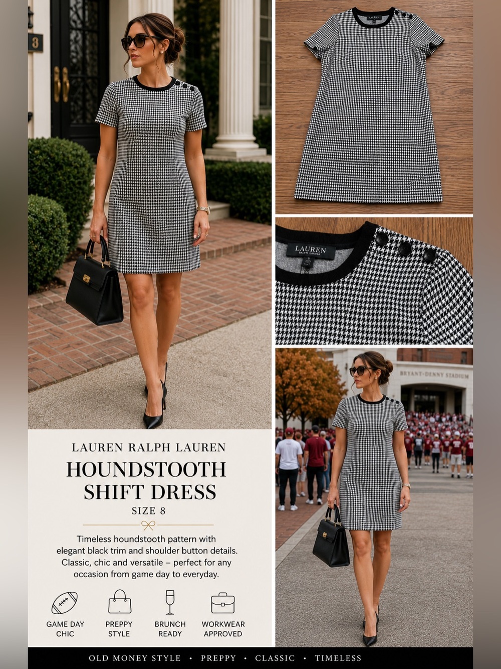 Lauren Ralph Lauren Houndstooth Dress Size 8 | Alabama Game Day Inspired